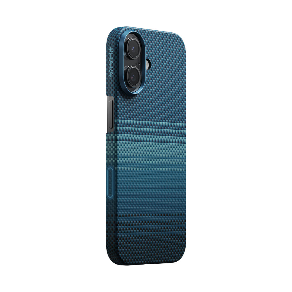 Apple iPhone 17 Kılıf M-safe Şarj Özellikli Aramid Fiber Pitaka Tactile Woven Sunset-Moonrise Serisi Kapak Mavi