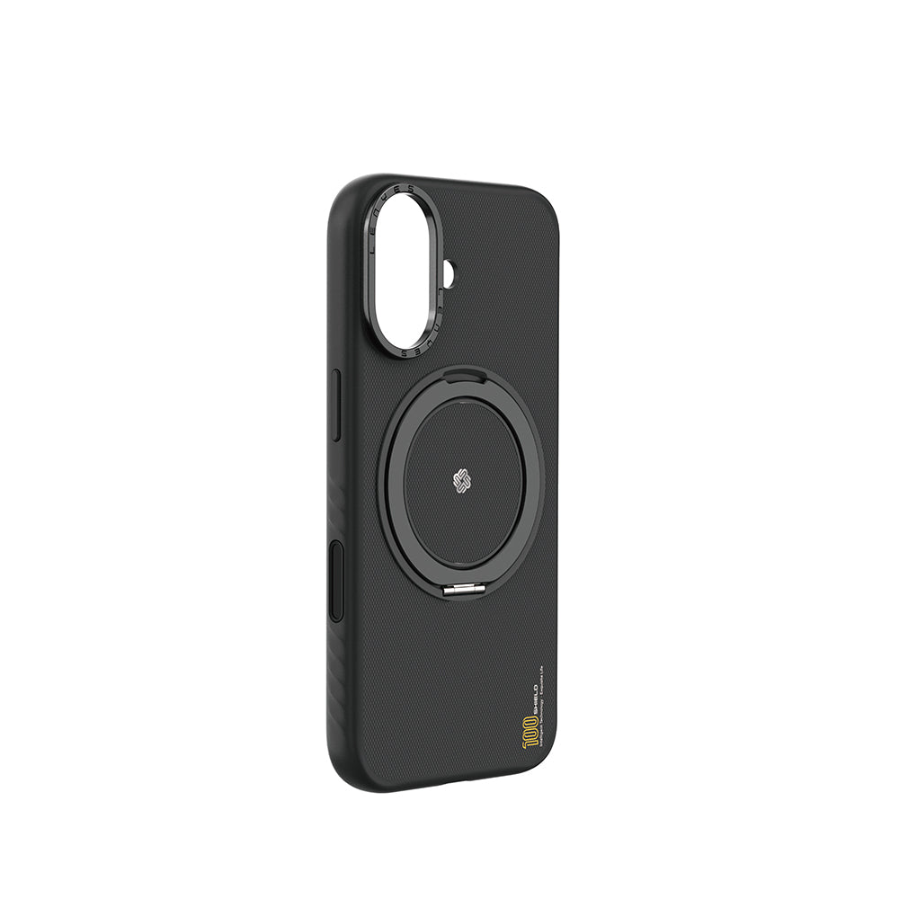 Apple iPhone 17 Kılıf M-safe Şarj Özellikli Metal Standlı Lenyes CK225 Kevlar Kapak Siyah