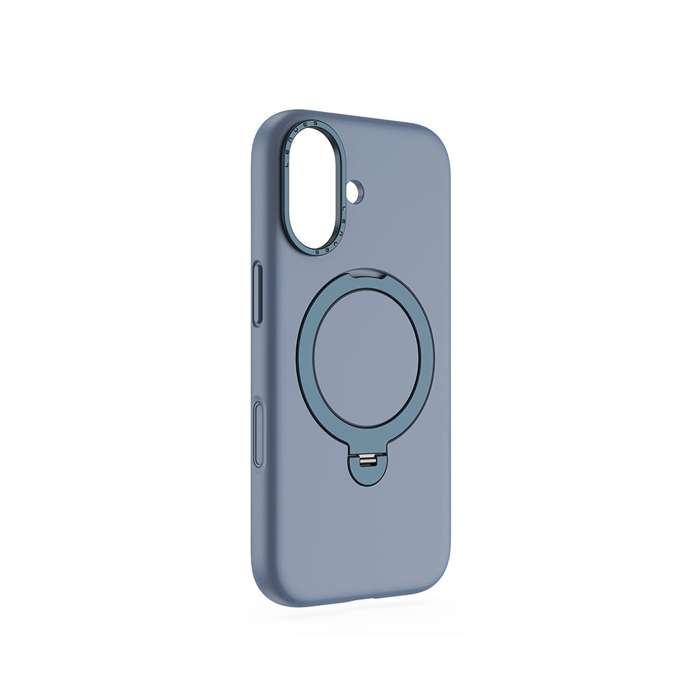 Apple iPhone 17 Kılıf M-safe Şarj Özellikli Metal Standlı Sıvı Silikon Lenyes CK223 Kapak Mavi
