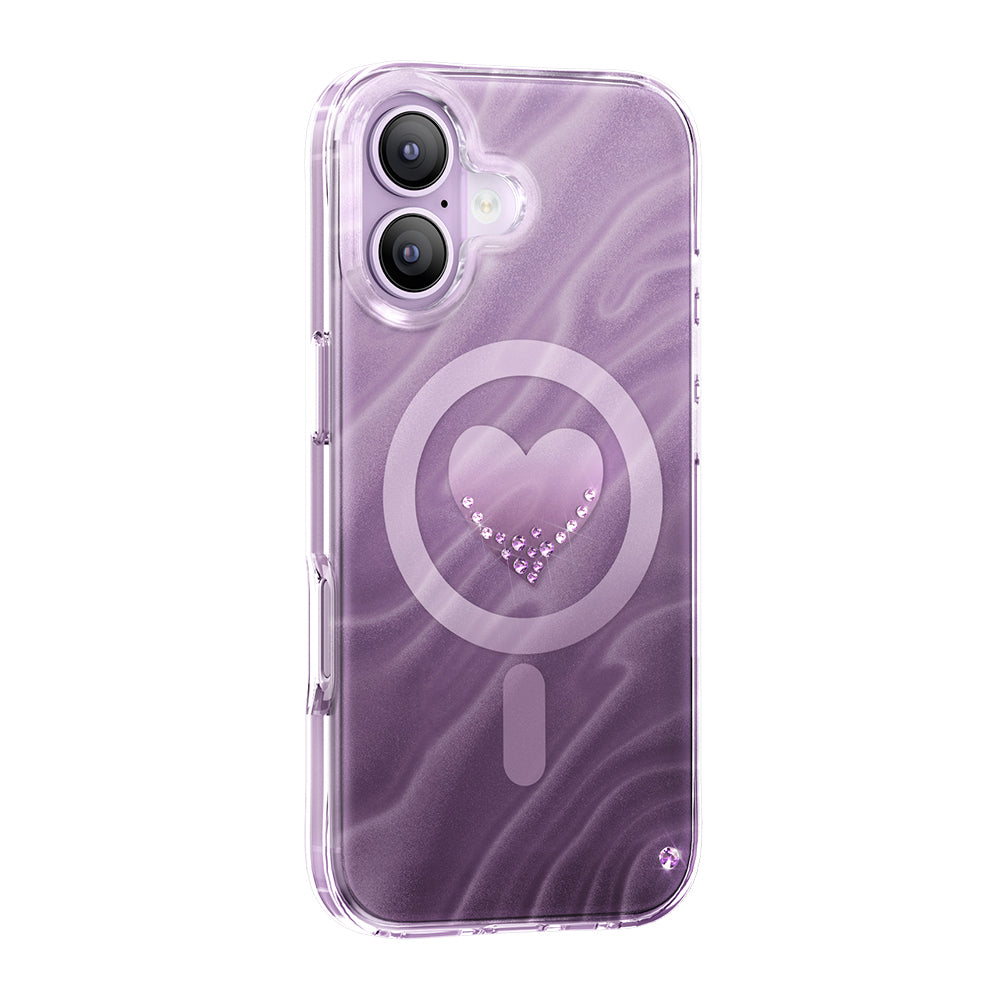 Apple iPhone 17 Kılıf M-Safe Şarj Özellikli Orjinal Swarovski Taşlı Zore Paris Rovix Sert PC Kapak Mor