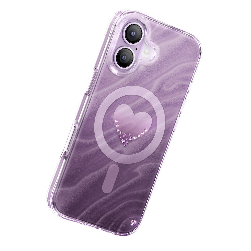 Apple iPhone 17 Kılıf M-Safe Şarj Özellikli Orjinal Swarovski Taşlı Zore Paris Rovix Sert PC Kapak Mor