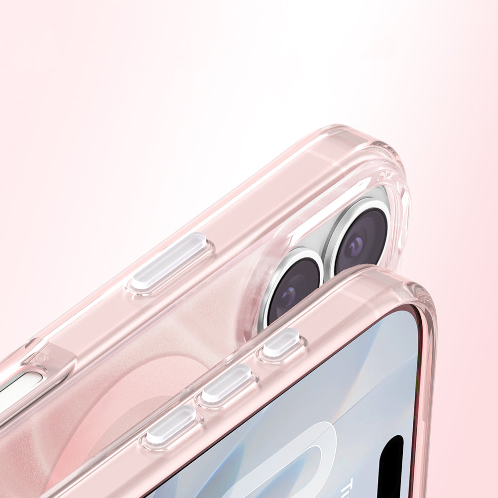 Apple iPhone 17 Kılıf M-Safe Şarj Özellikli Orjinal Swarovski Taşlı Zore Paris Rovix Sert PC Kapak Pembe
