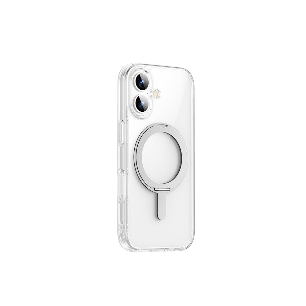 Apple iPhone 17 Kılıf M-safe Şarj Özellikli Wiwu MCC-201 iShield Ultra Serisi Standlı Crystal Sert PC Kapak Şeffaf