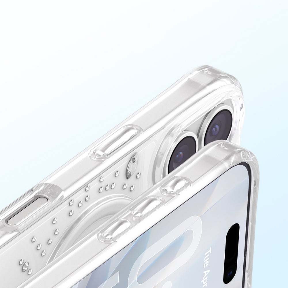 Apple iPhone 17 Kılıf M-Safe Şarj Özellikli Zore Paris Mova Sert PC Kapak Şeffaf-Beyaz