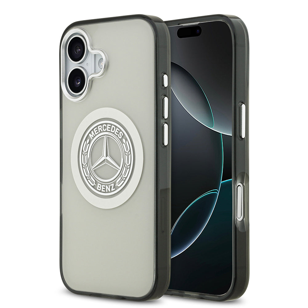 Apple iPhone 17 Kılıf Mercedes Benz Orjinal Lisanslı M-safe Şarj Özellikli Çift Katmanlı PC Nostaljik Yıldız Dizayn Kapak Gri