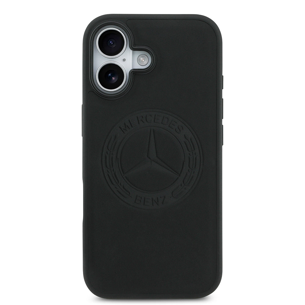 Apple iPhone 17 Kılıf Mercedes Benz Orjinal Lisanslı M-safe Şarj Özellikli Hakiki Deri Nostaljik Yıldız Dizayn Kapak Siyah