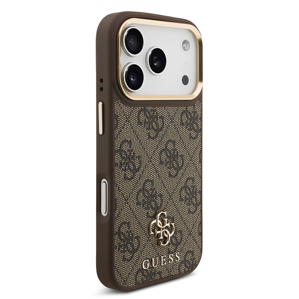 Apple iPhone 17 Pro Guess Orjinal Lisanslı 4G ve Yazı Logolu Kılıf + Ekran Koruyucu + Lens Koruyucu 3in1 Aksesuar Seti Kahverengi