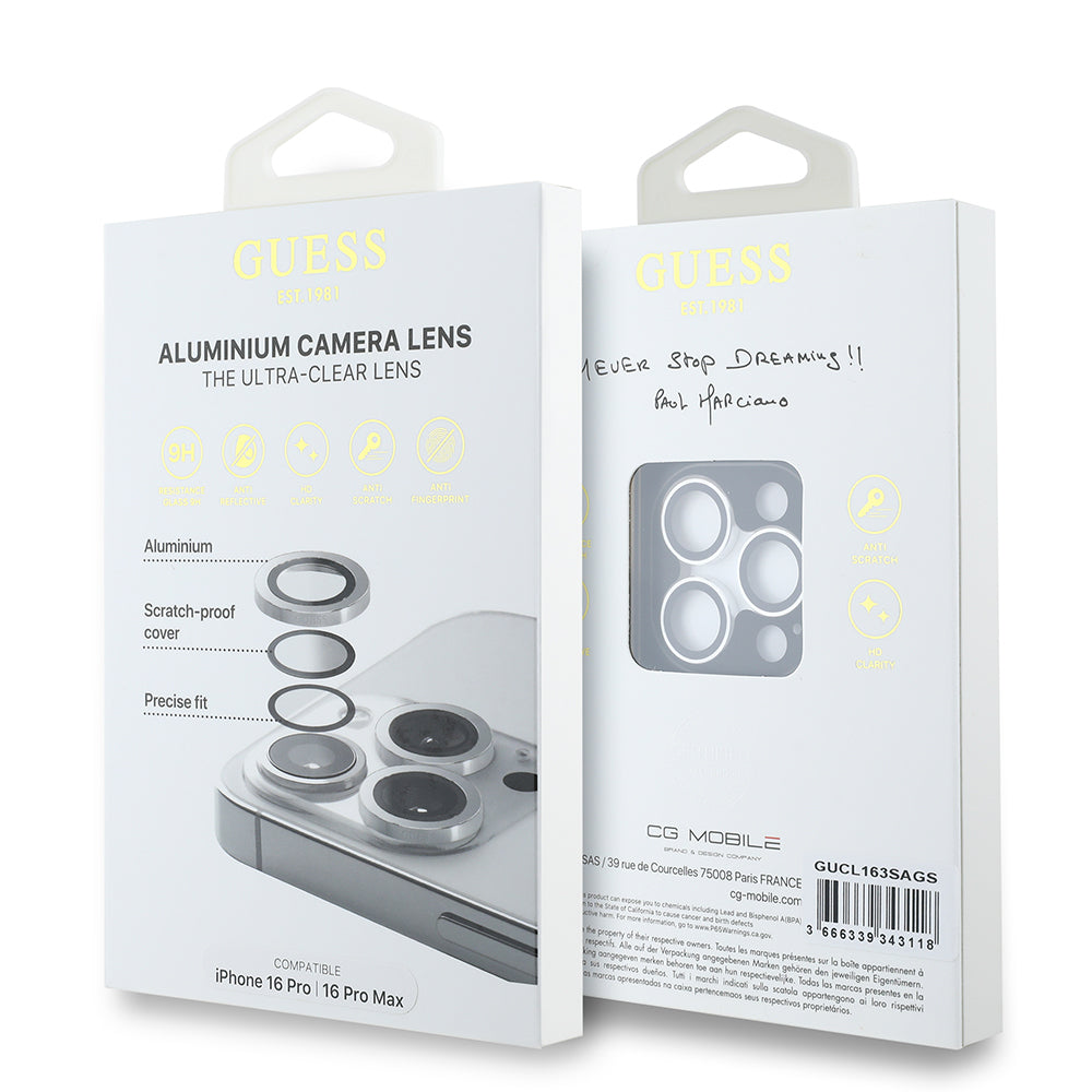 Apple iPhone 17 Pro Guess Orjinal Lisanslı Metal Kamera Lens Koruyucu Siyah