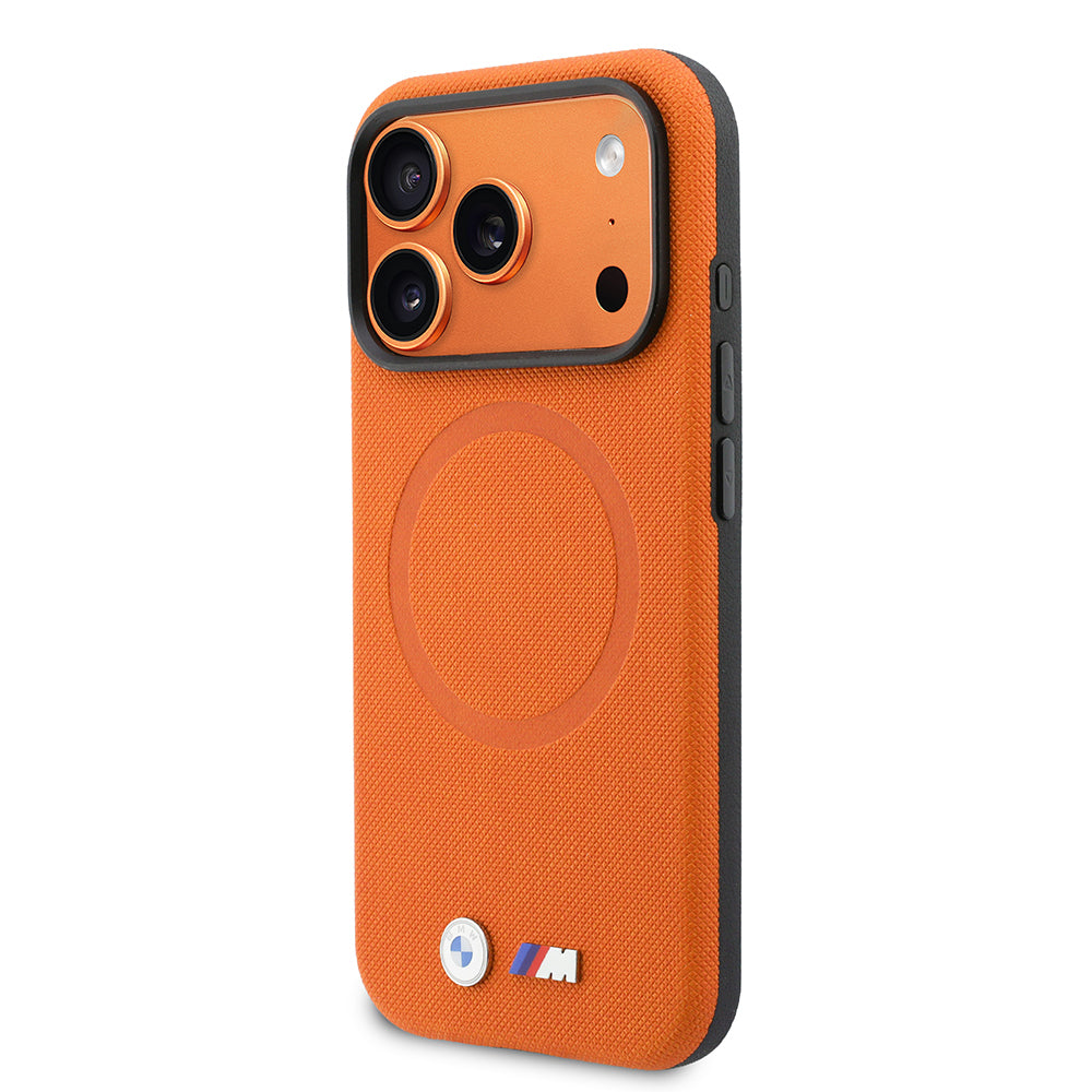 Apple iPhone 17 Pro Kılıf BMW Orjinal Lisanslı M-safe Şarj Özellikli Halka Tasarımlı M Logolu PU Deri Kapak Turuncu