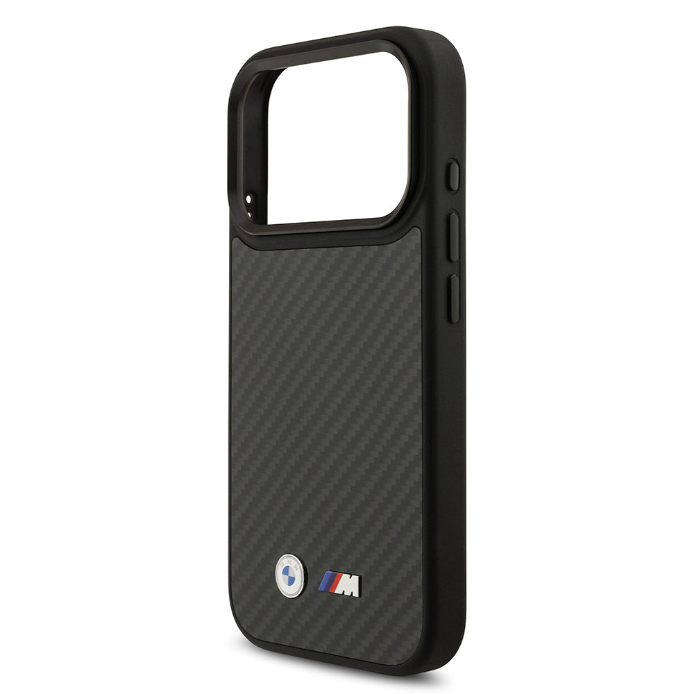 Apple iPhone 17 Pro Kılıf BMW Orjinal Lisanslı M-safe Şarj Özellikli Karbon Fiber Metal Logolu Kevlar Kapak Siyah