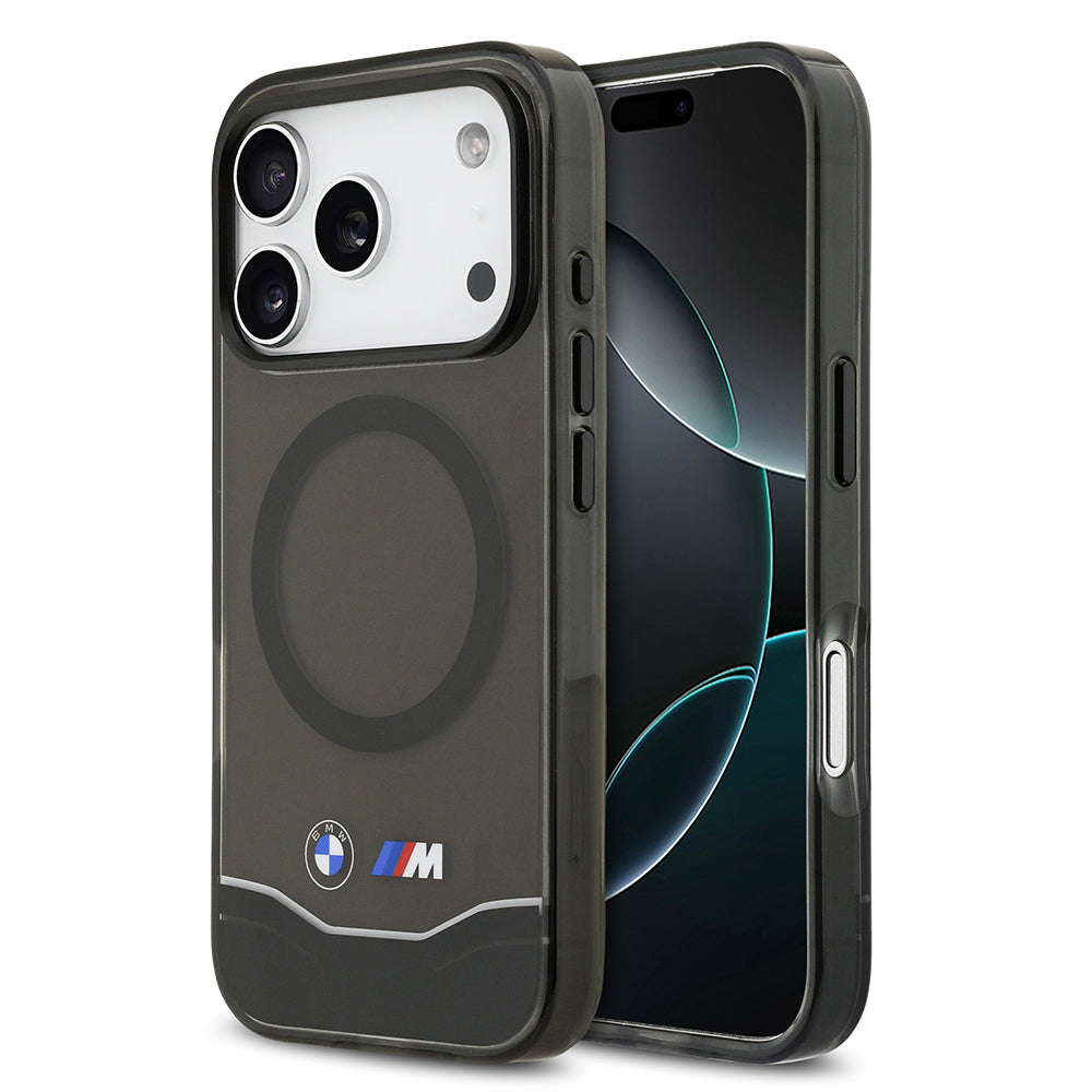Apple iPhone 17 Pro Kılıf BMW Orjinal Lisanslı M-safe Şarj Özellikli Metal Buton Tasarımlı Tranparan M Dizayn Kapak Siyah
