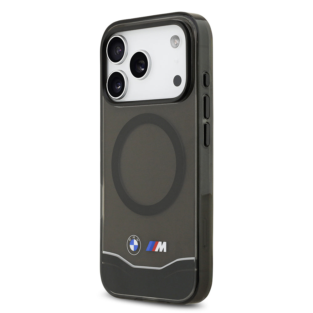 Apple iPhone 17 Pro Kılıf BMW Orjinal Lisanslı M-safe Şarj Özellikli Metal Buton Tasarımlı Tranparan M Dizayn Kapak Siyah