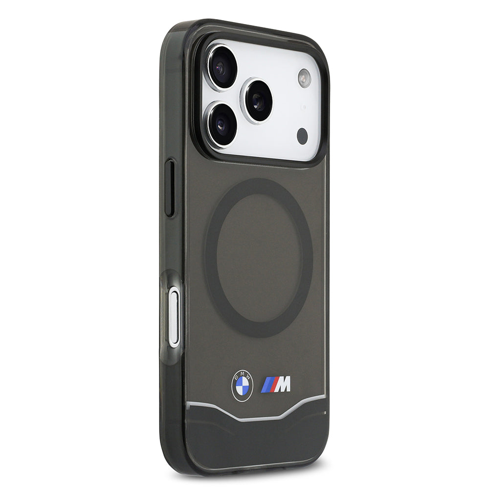Apple iPhone 17 Pro Kılıf BMW Orjinal Lisanslı M-safe Şarj Özellikli Metal Buton Tasarımlı Tranparan M Dizayn Kapak Siyah