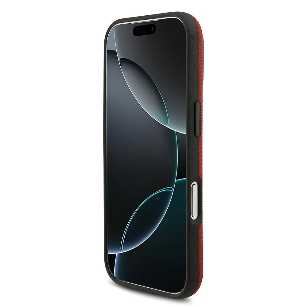 Apple iPhone 17 Pro Kılıf BMW Orjinal Lisanslı M-safe Şarj Özellikli Metal Logolu Delikli M Dizayn Deri Kapak Kırmızı