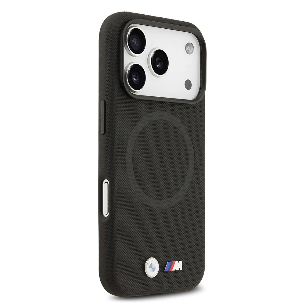 Apple iPhone 17 Pro Kılıf BMW Orjinal Lisanslı M-safe Şarj Özellikli Metal Logolu Delikli M Dizayn Deri Kapak Siyah