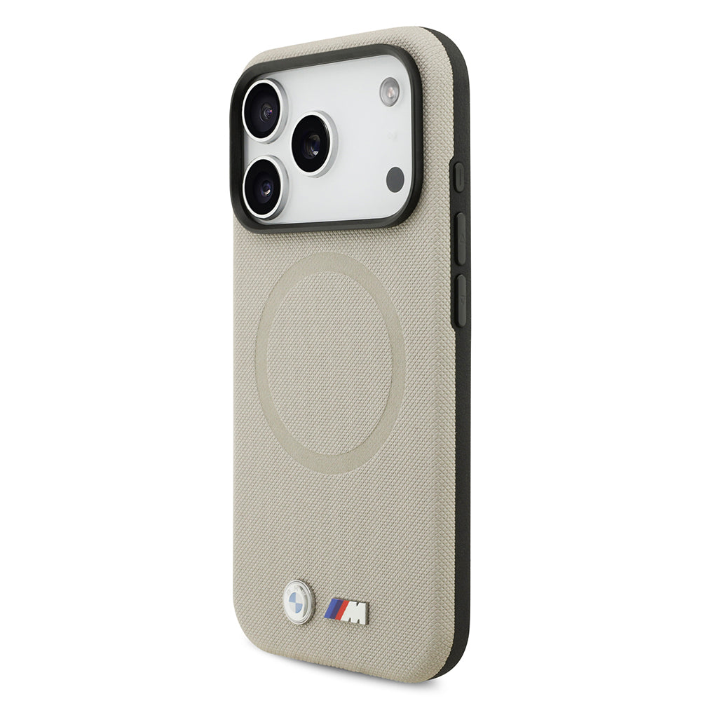 Apple iPhone 17 Pro Kılıf BMW Orjinal Lisanslı M-safe Şarj Özellikli Metal Logolu Delikli M Dizayn Deri Kapak Gri