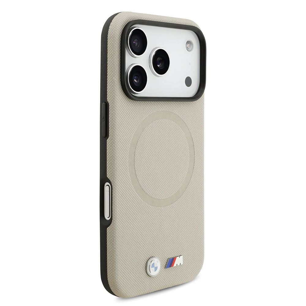 Apple iPhone 17 Pro Kılıf BMW Orjinal Lisanslı M-safe Şarj Özellikli Metal Logolu Delikli M Dizayn Deri Kapak Gri