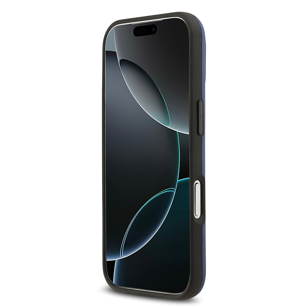 Apple iPhone 17 Pro Kılıf BMW Orjinal Lisanslı M-safe Şarj Özellikli Metal Logolu Delikli M Dizayn Deri Kapak Lacivert
