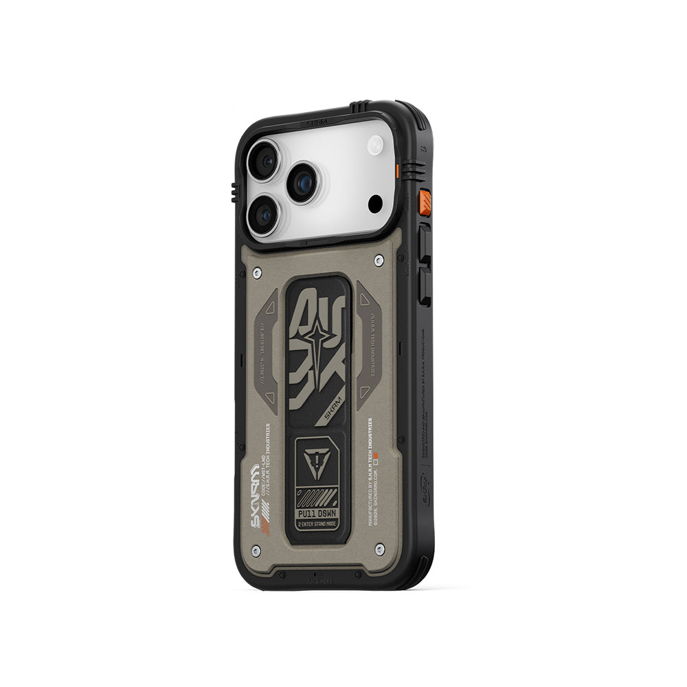 Apple iPhone 17 Pro Kılıf Desenli Airbag Tasarımlı Standlı Skinarma Aegis Kapak Gri