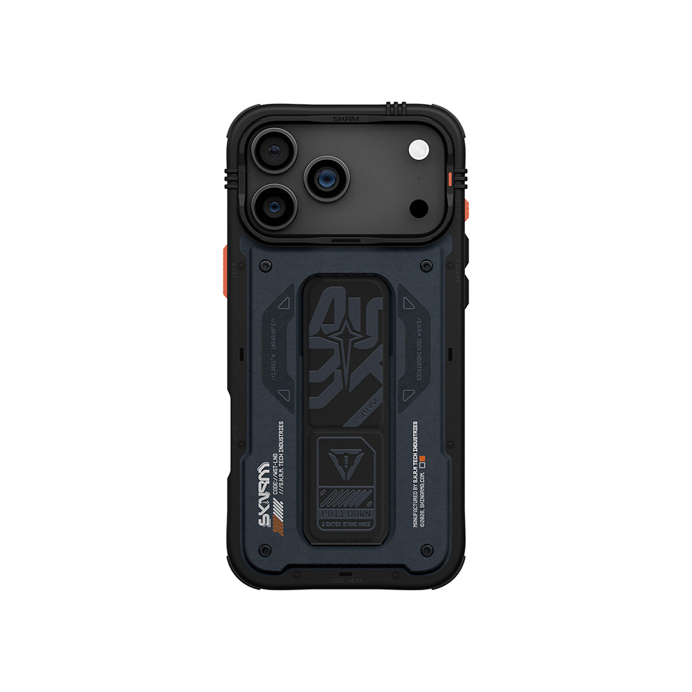 Apple iPhone 17 Pro Kılıf Desenli Airbag Tasarımlı Standlı Skinarma Aegis Kapak Lacivert