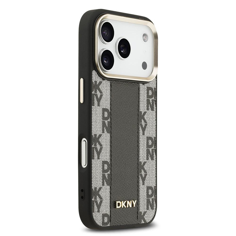 Apple iPhone 17 Pro Kılıf DKNY Orjinal Lisanslı M-safe Şarj Özellikli 3D Yazılı Checkered Pattern Kapak Siyah