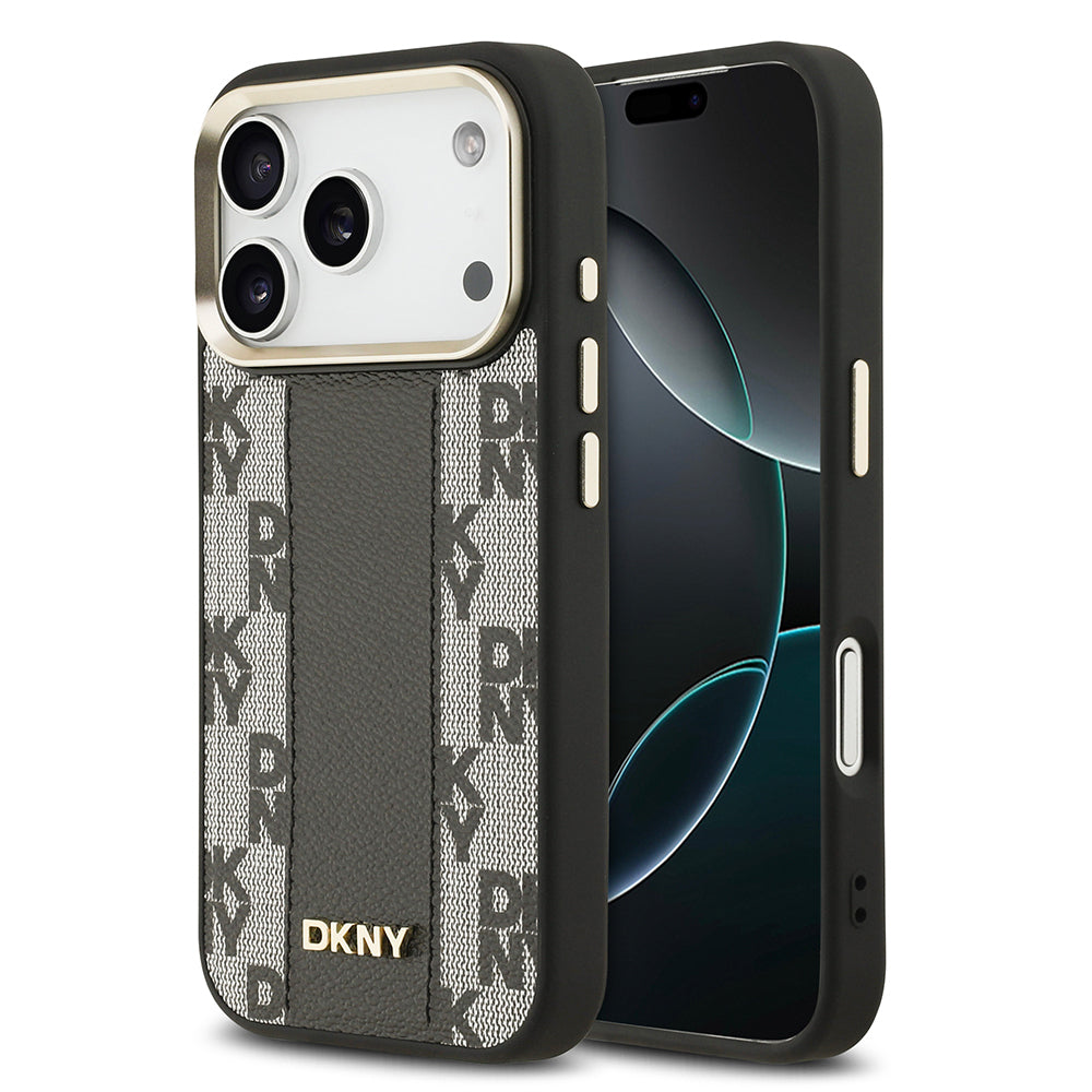 Apple iPhone 17 Pro Kılıf DKNY Orjinal Lisanslı M-safe Şarj Özellikli 3D Yazılı Checkered Pattern Kapak Siyah