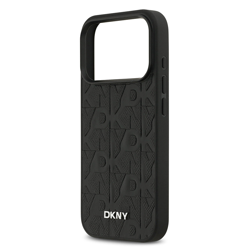 Apple iPhone 17 Pro Kılıf DKNY Orjinal Lisanslı M-safe Şarj Özellikli 3D Yazılı Grid Pattern Kapak Siyah