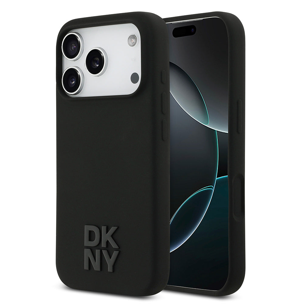 Apple iPhone 17 Pro Kılıf DKNY Orjinal Lisanslı M-safe Şarj Özellikli Metal Logolu Silikon Kapak Siyah