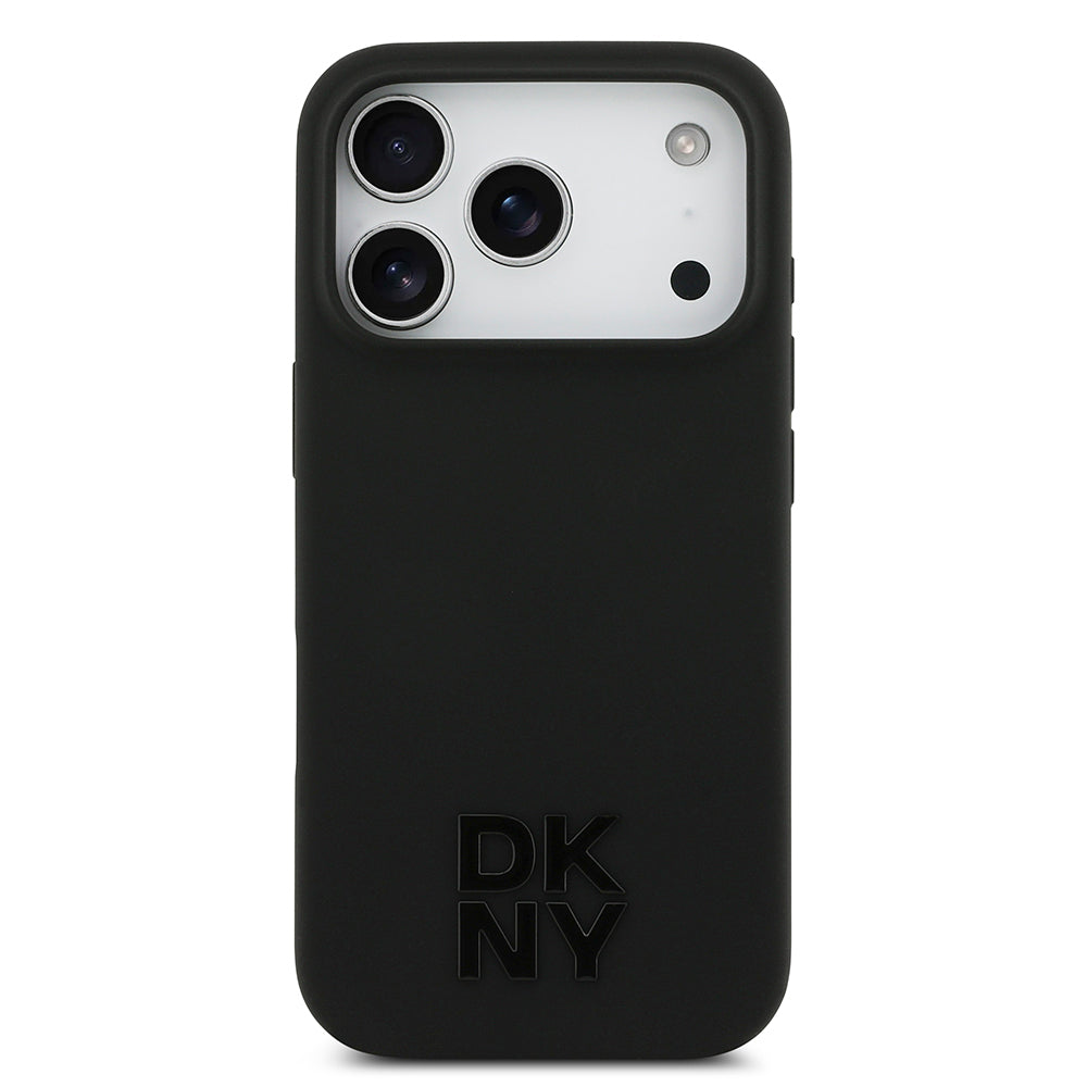 Apple iPhone 17 Pro Kılıf DKNY Orjinal Lisanslı M-safe Şarj Özellikli Metal Logolu Silikon Kapak Siyah