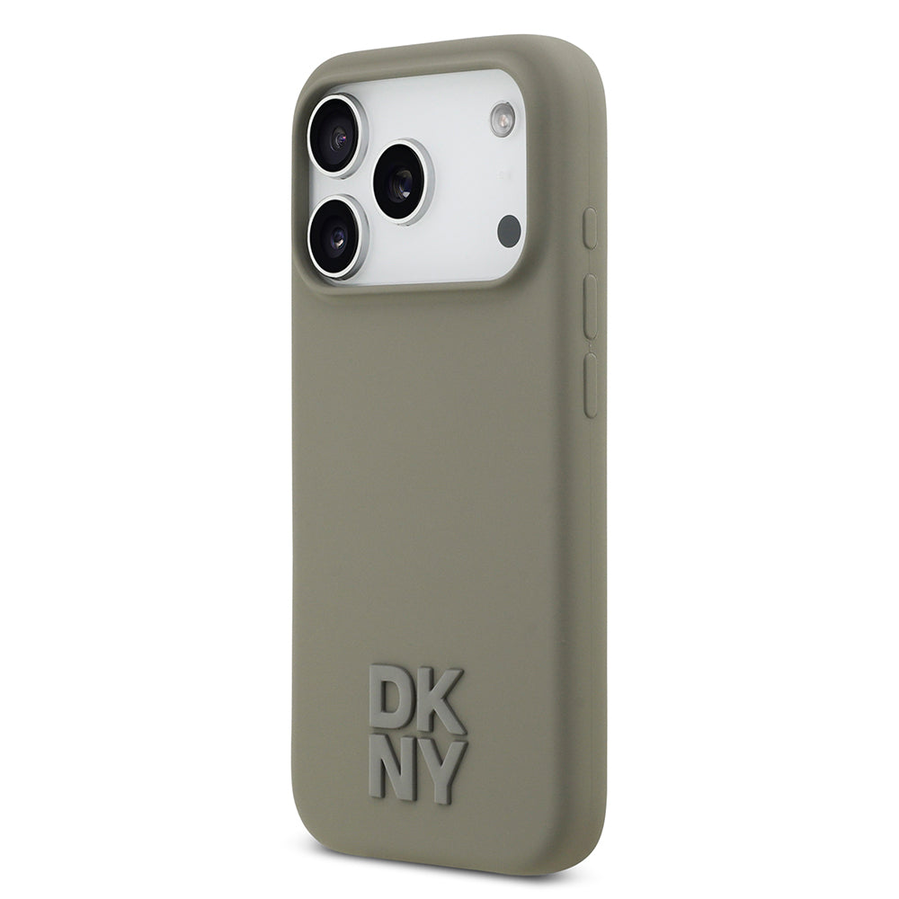 Apple iPhone 17 Pro Kılıf DKNY Orjinal Lisanslı M-safe Şarj Özellikli Metal Logolu Silikon Kapak Bej