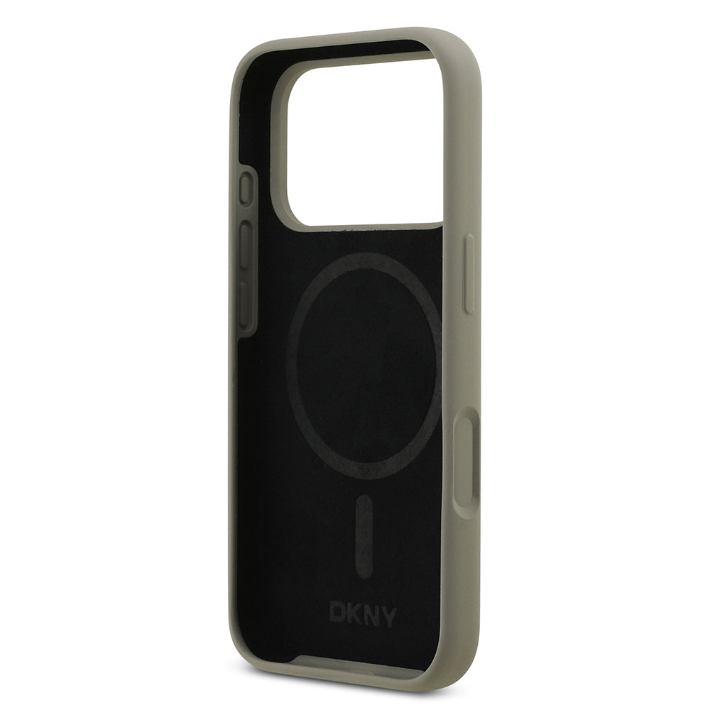 Apple iPhone 17 Pro Kılıf DKNY Orjinal Lisanslı M-safe Şarj Özellikli Metal Logolu Silikon Kapak Bej