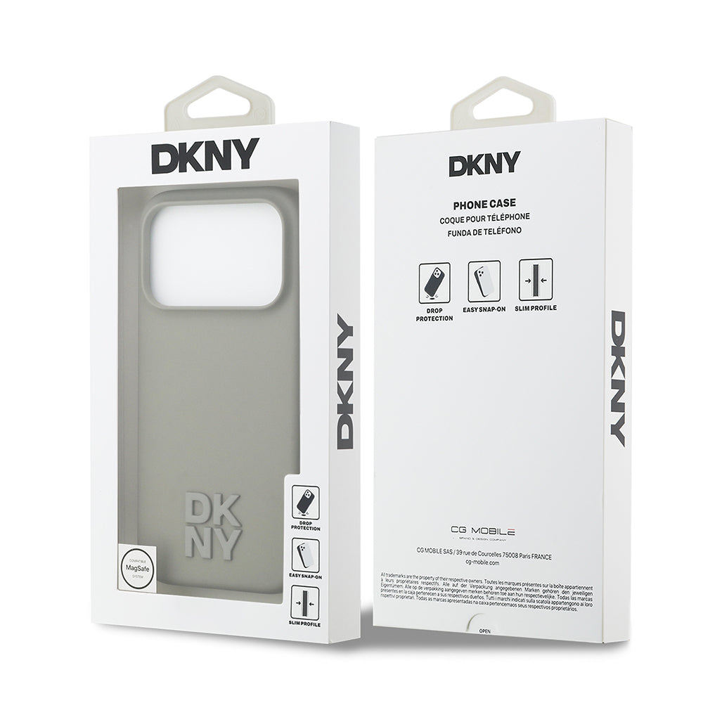 Apple iPhone 17 Pro Kılıf DKNY Orjinal Lisanslı M-safe Şarj Özellikli Metal Logolu Silikon Kapak Bej