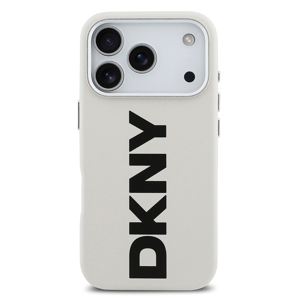 Apple iPhone 17 Pro Kılıf DKNY Orjinal Lisanslı M-safe Şarj Özellikli PU Büyük Dikey Logolu Kapak Beyaz