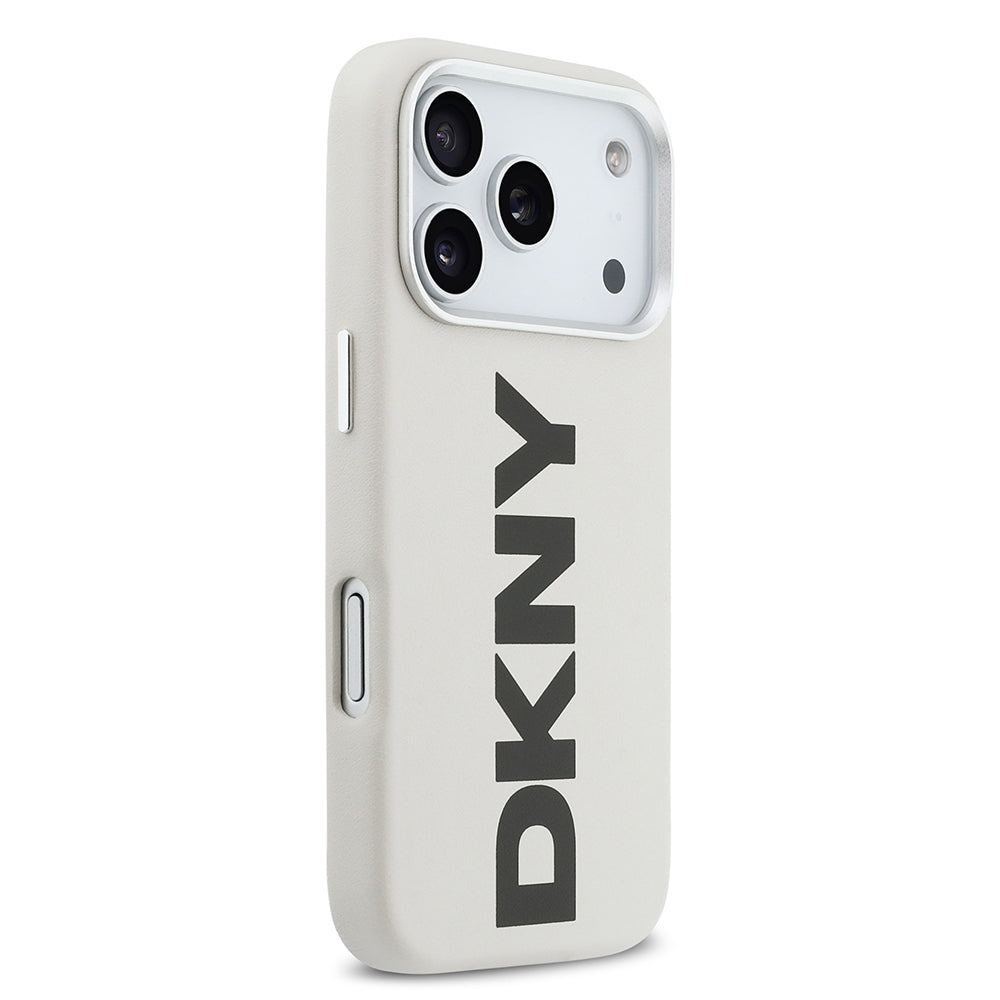 Apple iPhone 17 Pro Kılıf DKNY Orjinal Lisanslı M-safe Şarj Özellikli PU Büyük Dikey Logolu Kapak Beyaz