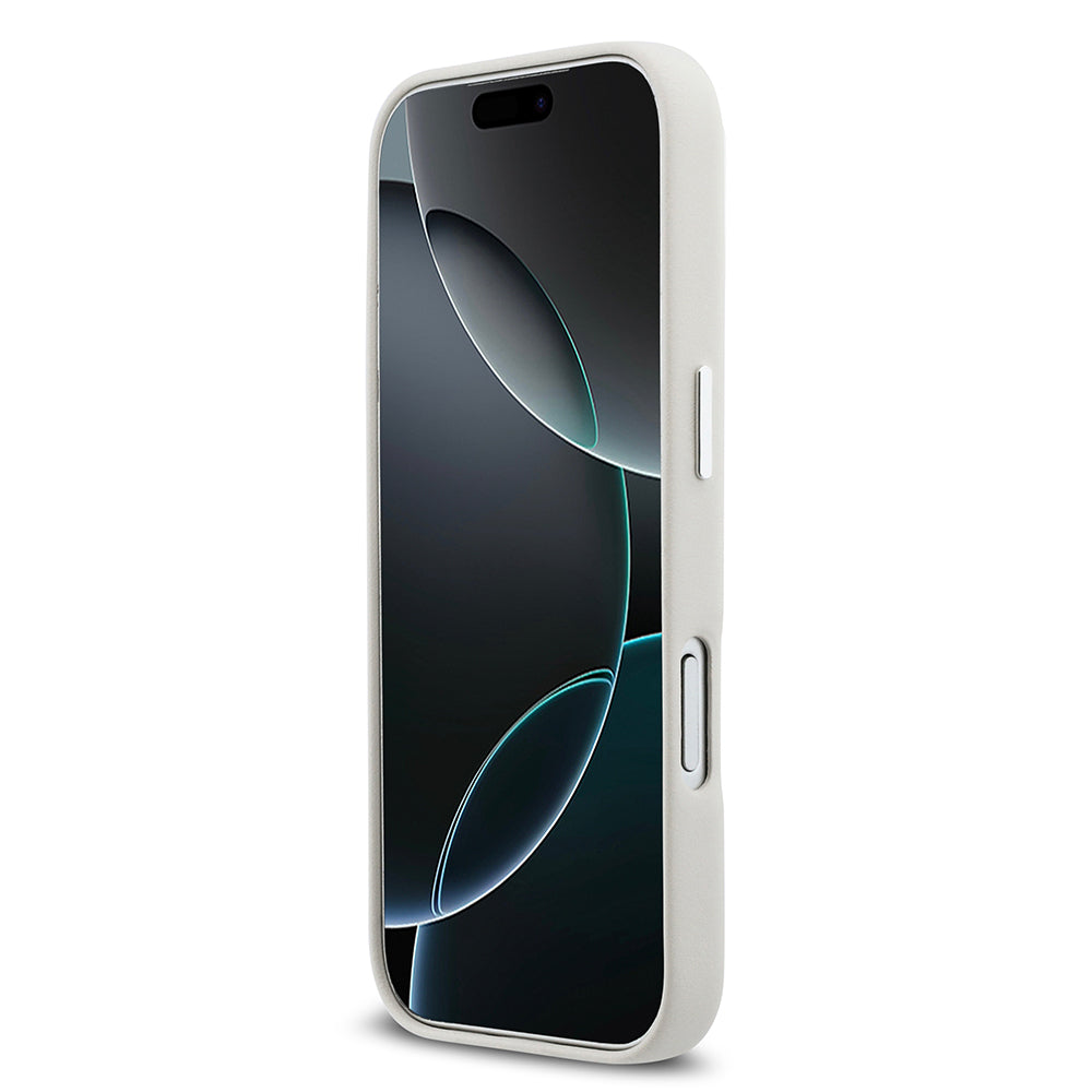 Apple iPhone 17 Pro Kılıf DKNY Orjinal Lisanslı M-safe Şarj Özellikli PU Büyük Dikey Logolu Kapak Beyaz