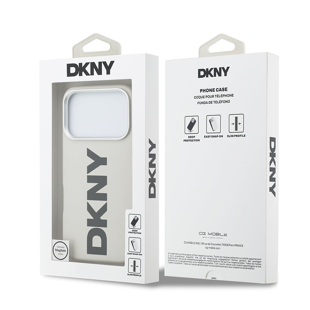 Apple iPhone 17 Pro Kılıf DKNY Orjinal Lisanslı M-safe Şarj Özellikli PU Büyük Dikey Logolu Kapak Beyaz
