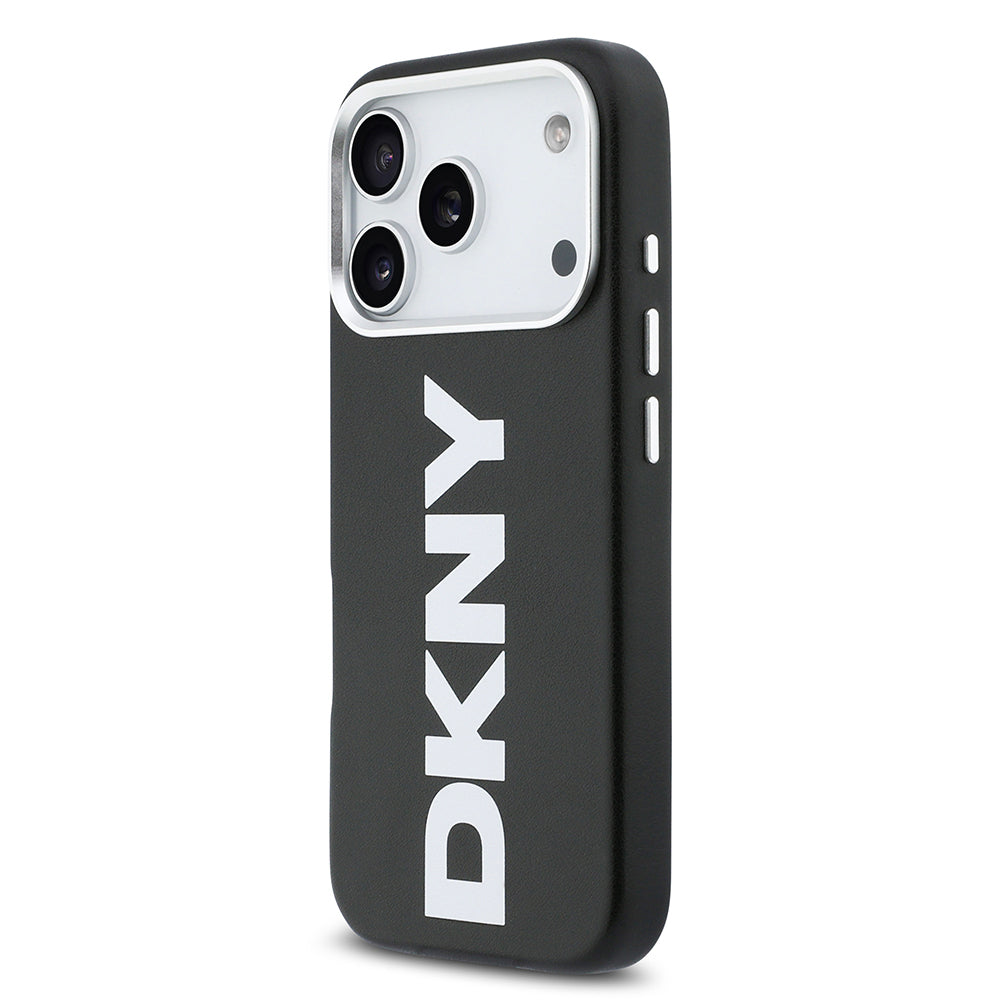 Apple iPhone 17 Pro Kılıf DKNY Orjinal Lisanslı M-safe Şarj Özellikli PU Büyük Dikey Logolu Kapak Siyah