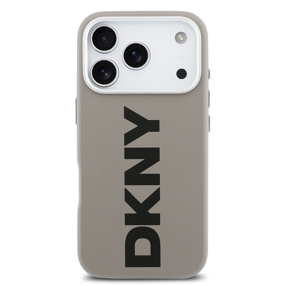 Apple iPhone 17 Pro Kılıf DKNY Orjinal Lisanslı M-safe Şarj Özellikli PU Büyük Dikey Logolu Kapak Bej