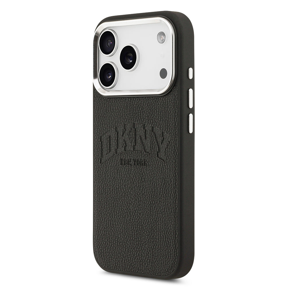 Apple iPhone 17 Pro Kılıf DKNY Orjinal Lisanslı M-safe Şarj Özellikli PU Deri Kabartmalı Kapak Siyah