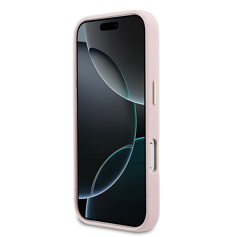 Apple iPhone 17 Pro Kılıf Guess Orjinal Lisanslı 4G Büyük Metal Kamera Çerçeveli PU Deri Resin Kapak Pembe
