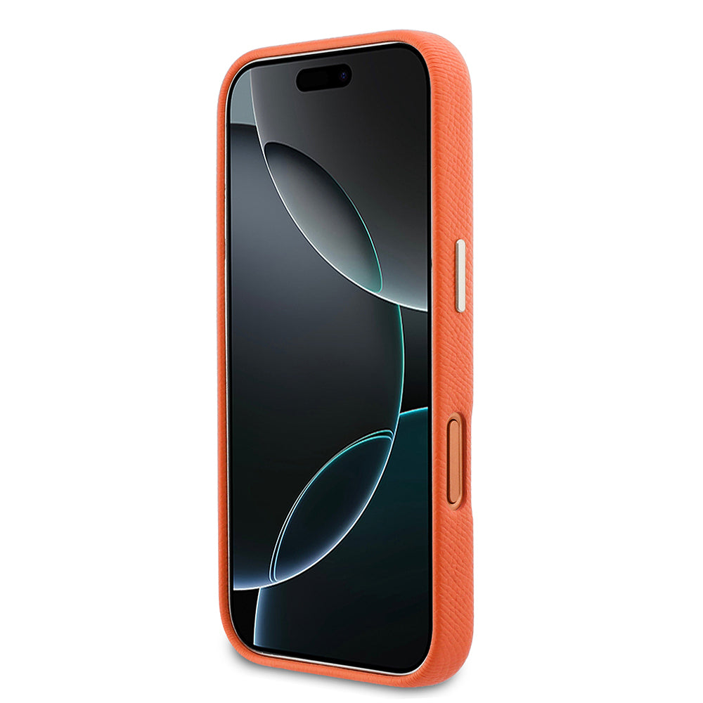 Apple iPhone 17 Pro Kılıf Guess Orjinal Lisanslı 4G Büyük Metal Kamera Çerçeveli PU Deri Resin Kapak Turuncu