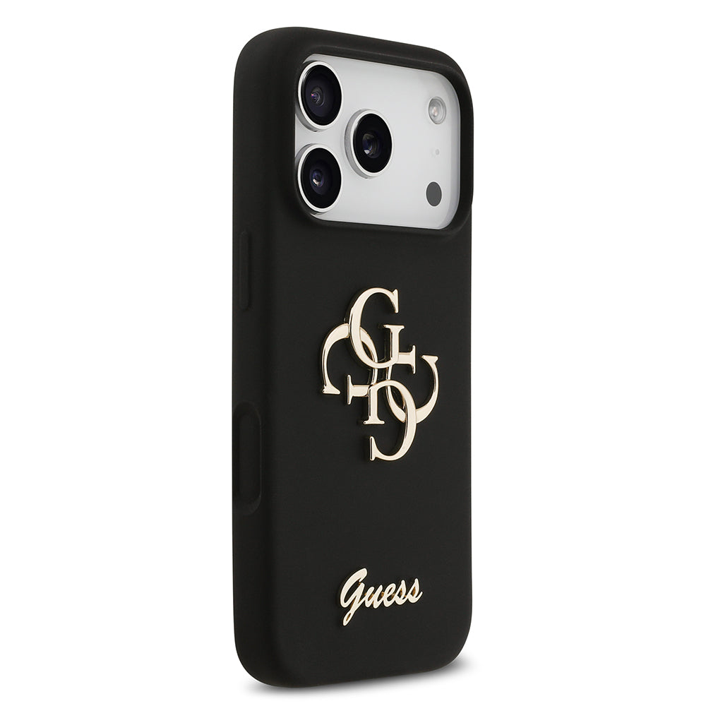 Apple iPhone 17 Pro Kılıf Guess Orjinal Lisanslı Grained Yazı Logolu Kapak Siyah