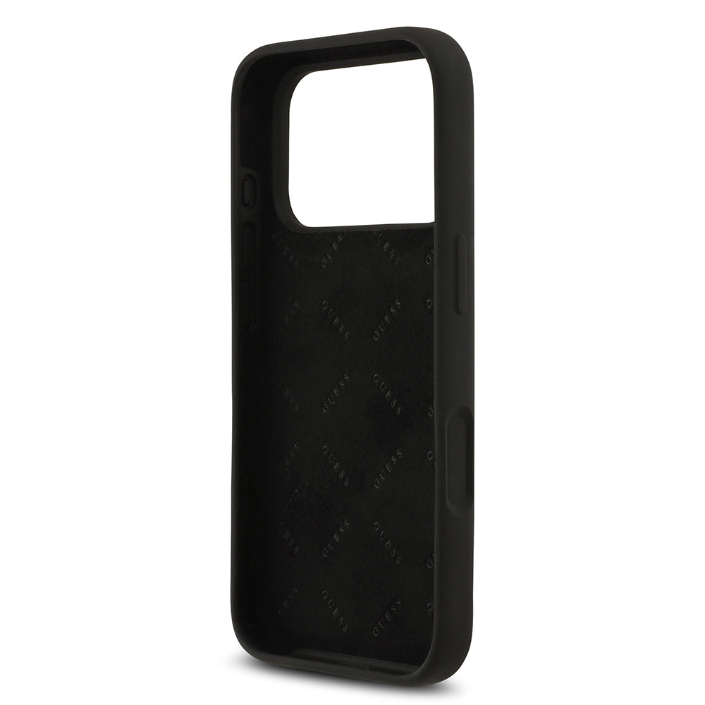 Apple iPhone 17 Pro Kılıf Guess Orjinal Lisanslı Grained Yazı Logolu Kapak Siyah