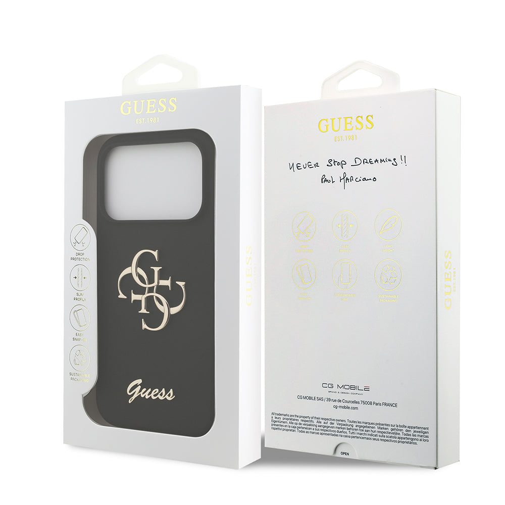 Apple iPhone 17 Pro Kılıf Guess Orjinal Lisanslı Grained Yazı Logolu Kapak Siyah