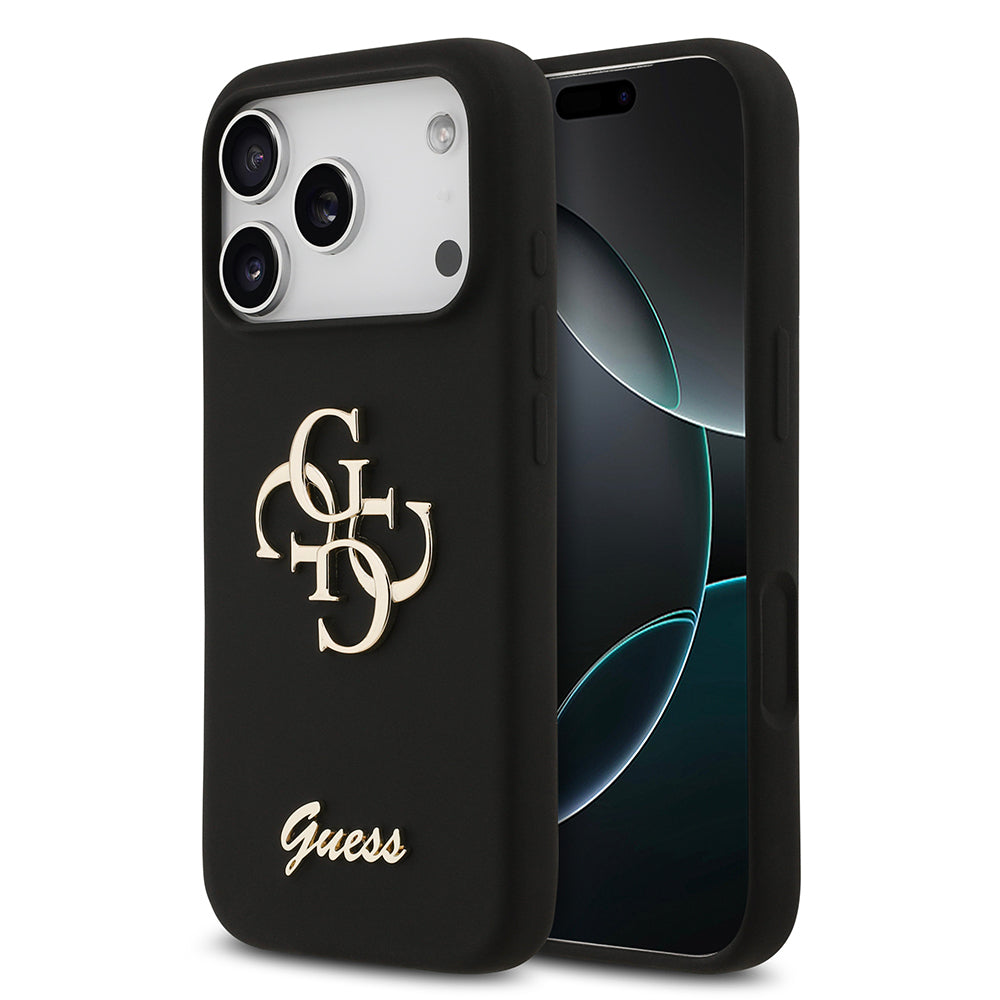 Apple iPhone 17 Pro Kılıf Guess Orjinal Lisanslı Grained Yazı Logolu Kapak Siyah