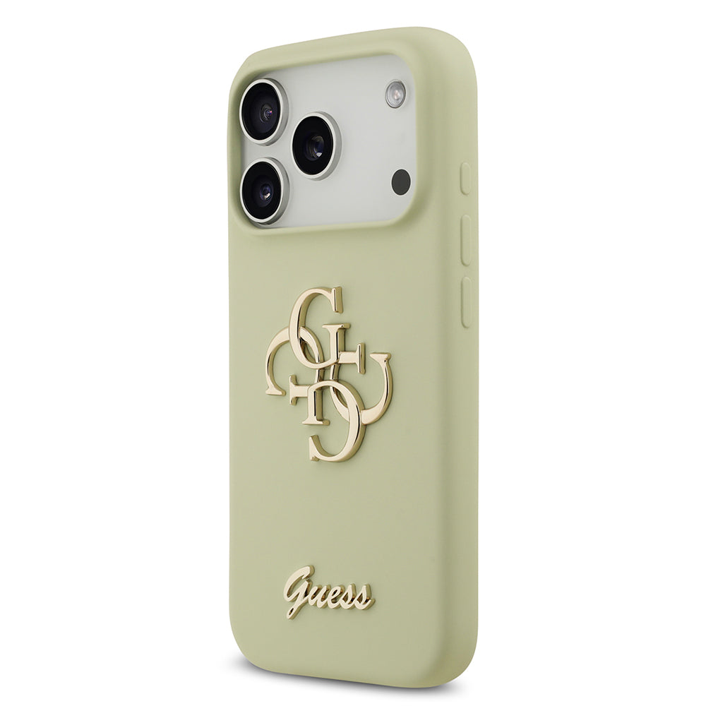 Apple iPhone 17 Pro Kılıf Guess Orjinal Lisanslı Grained Yazı Logolu Kapak Yeşil