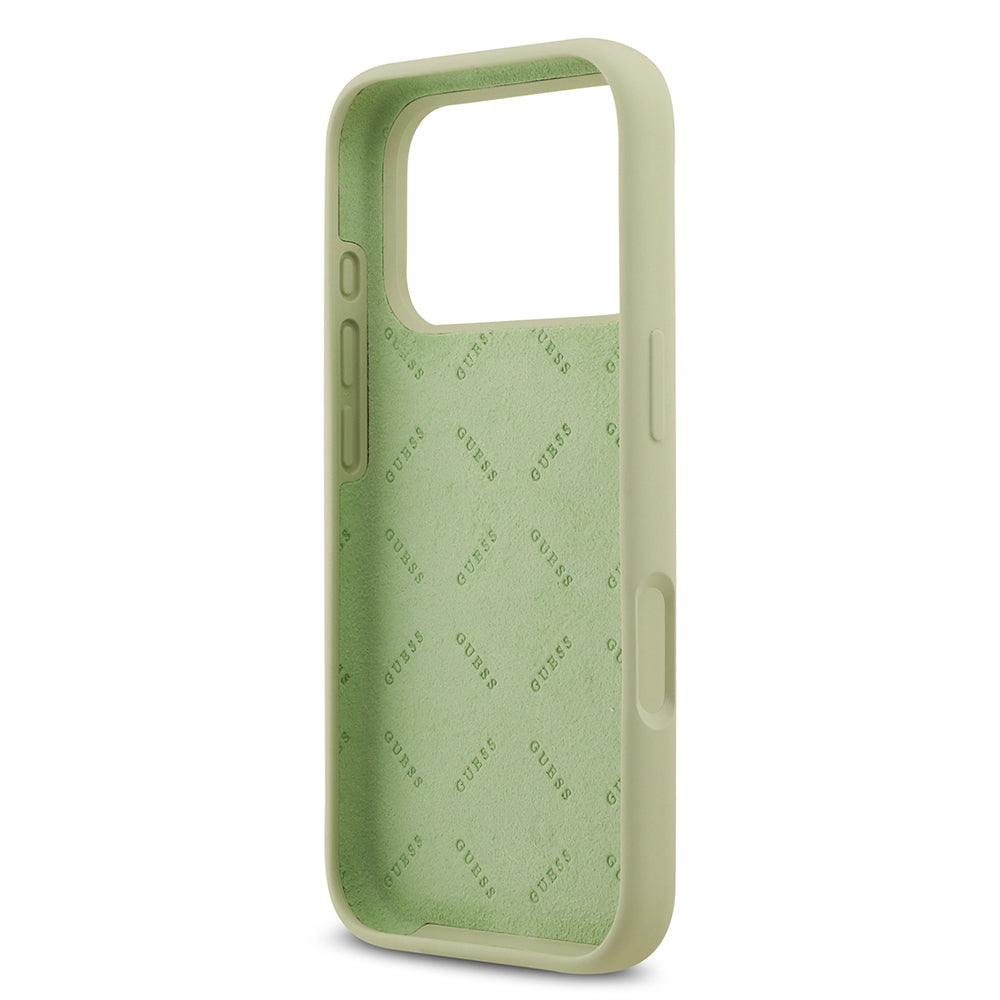 Apple iPhone 17 Pro Kılıf Guess Orjinal Lisanslı Grained Yazı Logolu Kapak Yeşil