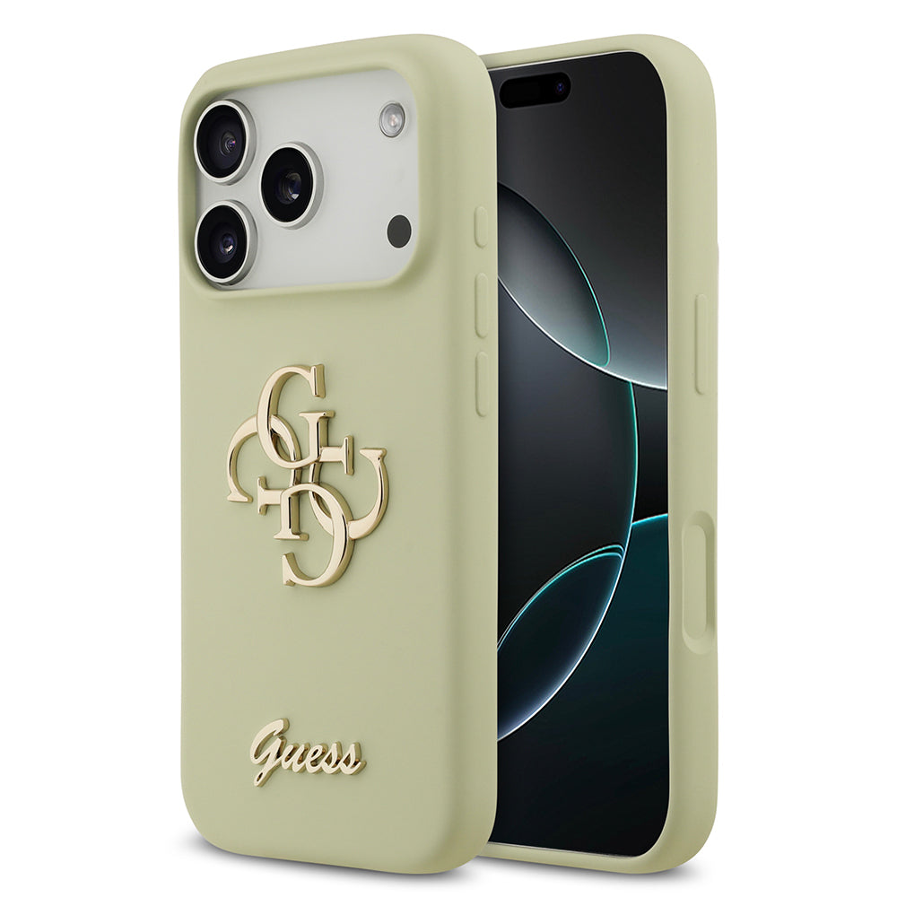 Apple iPhone 17 Pro Kılıf Guess Orjinal Lisanslı Grained Yazı Logolu Kapak Yeşil