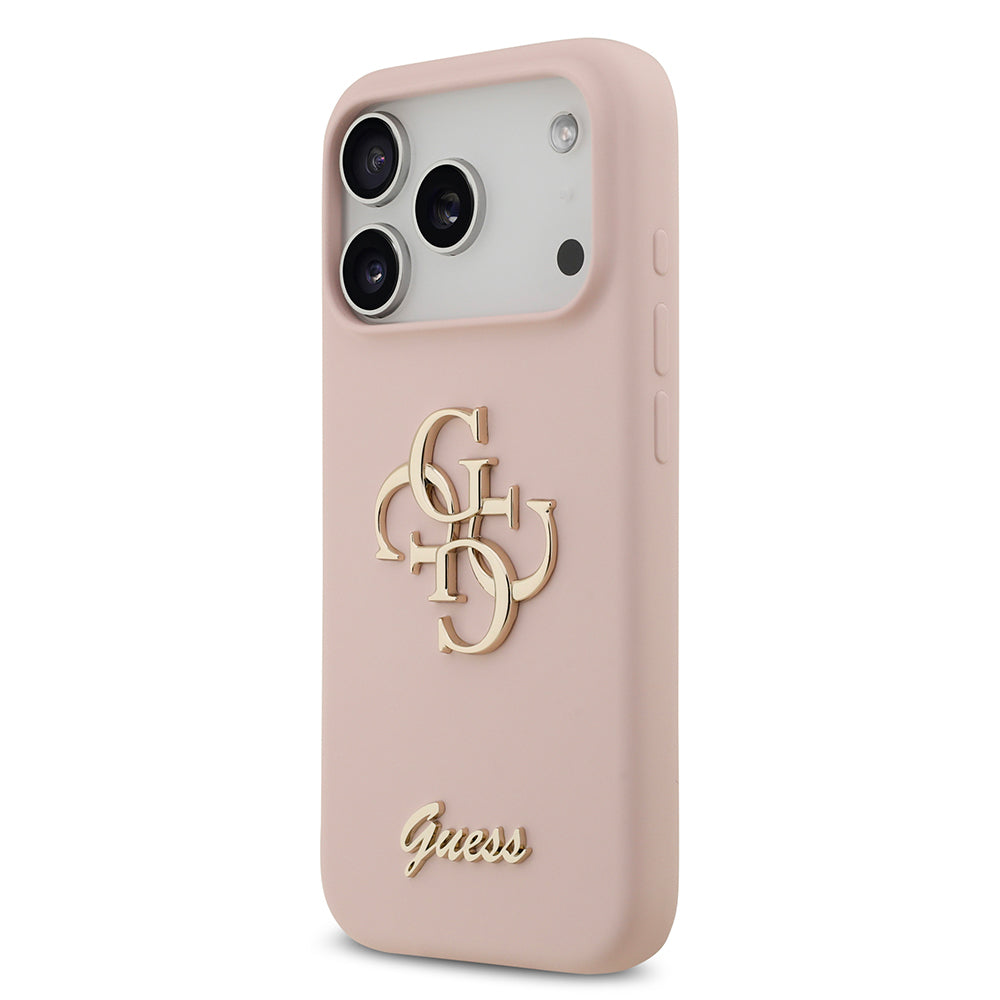 Apple iPhone 17 Pro Kılıf Guess Orjinal Lisanslı Grained Yazı Logolu Kapak Pembe