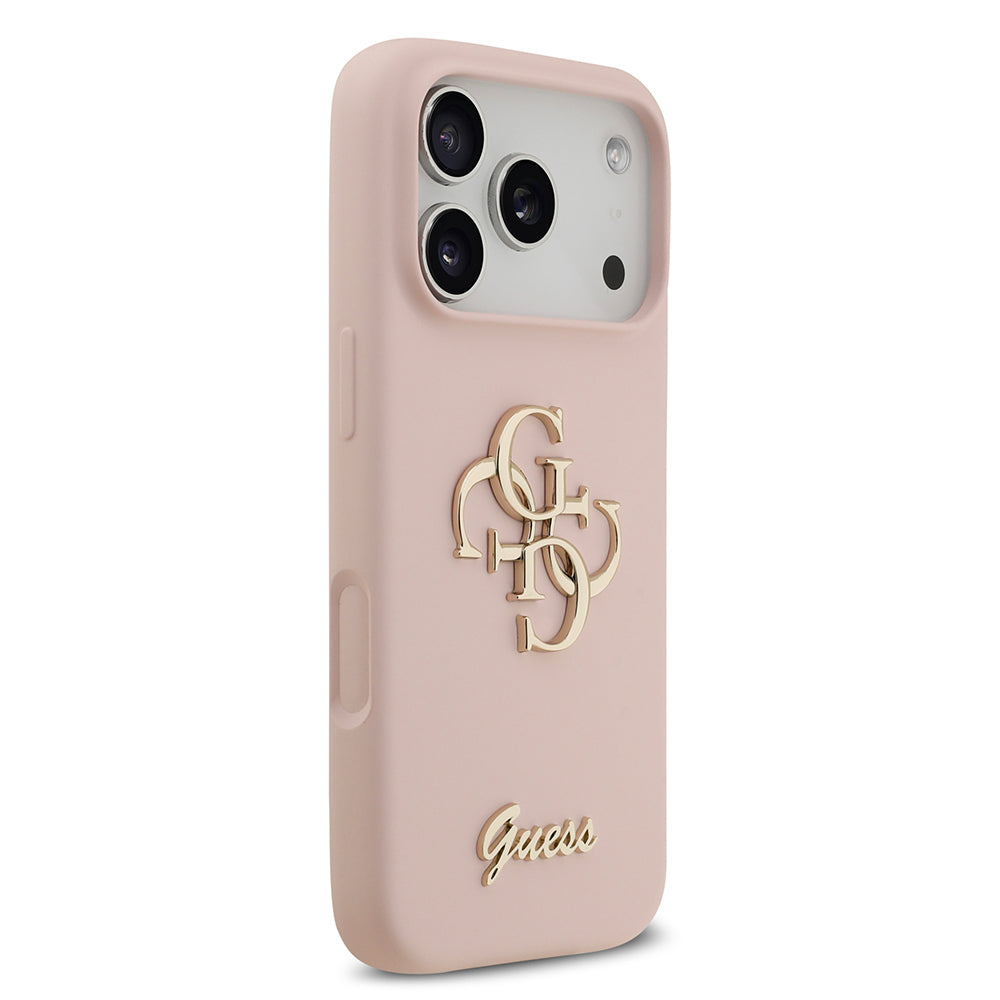 Apple iPhone 17 Pro Kılıf Guess Orjinal Lisanslı Grained Yazı Logolu Kapak Pembe